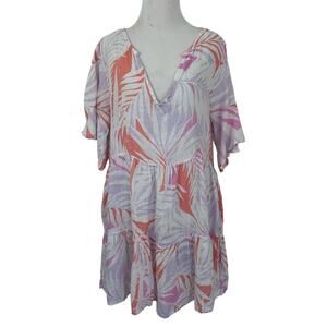 Cynthia Rowley Linen Tropical Print Mini Dress Flutter Sleeve Boho Size S